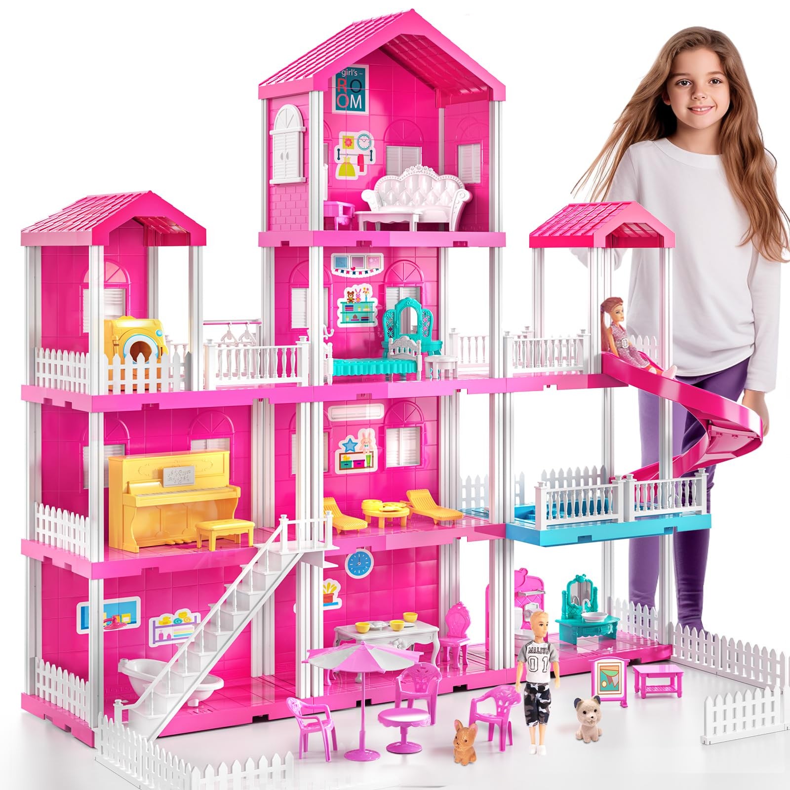 For Girls Ages 3-7, 4-story 10-room House With 2 ...