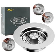 Kitchen Sink Drain Strainer,Stainless Steel 3-in-1 Pop-up Sink Stopper with S...