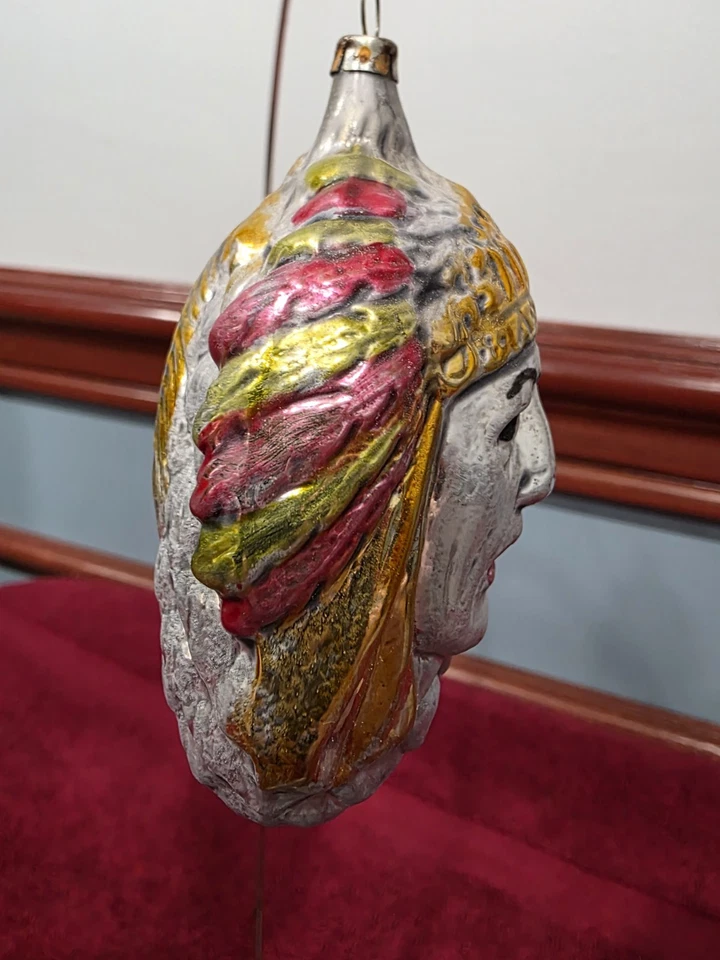 Antique German Glass "Indian Head on a PIne Cone" Christmas Ornament - Image 2 of 4