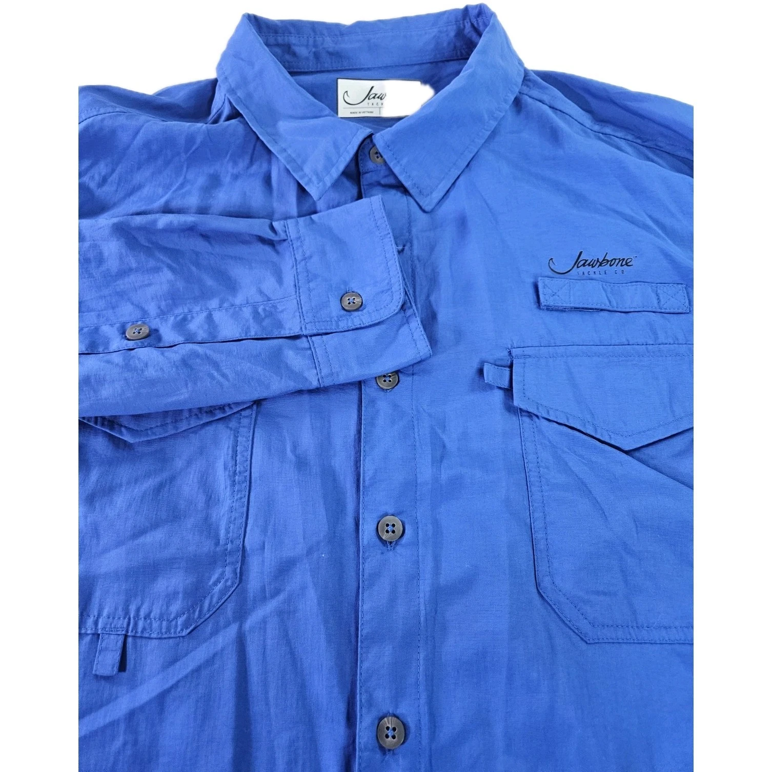 Jawbone Takle Co Fishing Shirt Men XL Blue New Fly Fishing Performance Roll Tab