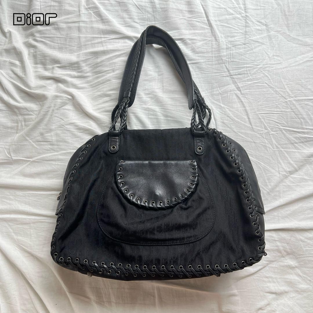 Dior Trotter Black Leather Shoulder Bag Authentic F07151367