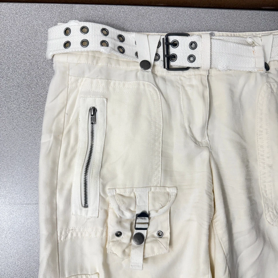 Da-NANG Silk Cargo Shorts Womens Small Ivory Belted Utility Casual Relaxed - Image 3 of 4