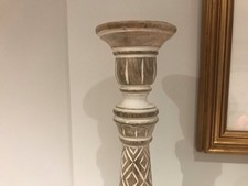 Country House Carved Wood Candlestick Candle Holder Distressed Look 15” Tall