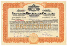 Imperial Royalties Company Stock Certificate (Kansas City & Tulsa Express Trust)