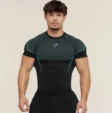 Gymshark Onyx 5.0 Seamless T-Shirt - Black/Brand Blue - Size Large - Ships Now