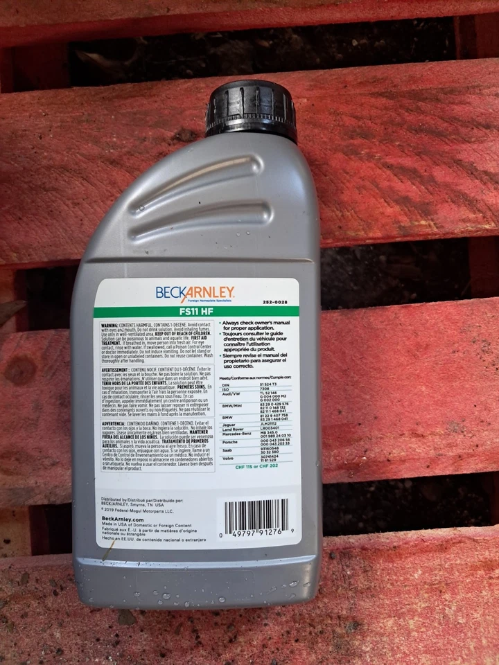 (1) Fluido de sistema hidráulico Beck/Arnley 252-0028 sintético FS11 HF cuarto de galón Foto 2 de 3