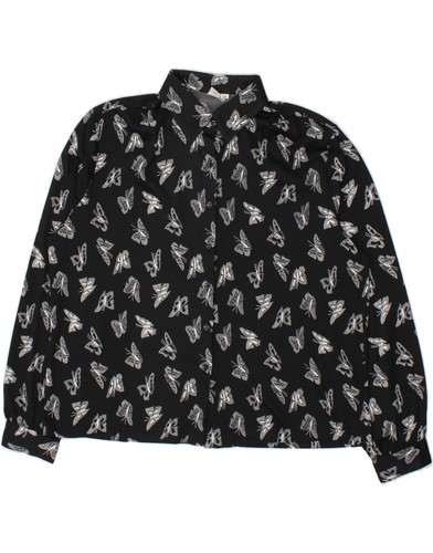 C&A Womens Shirt Blouse IT 50 XL Black Polyester Butterfly AP07