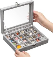 SchmuckkäStchen Samt 24 FäCher Aufbewahrungsbox Mit Glasdeckel FüR Damen Ringe