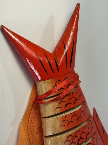 Handcrafted Red Articulated Wooden Fish Sculpture by Red Fish Designs Rare Orig - Picture 13 of 14