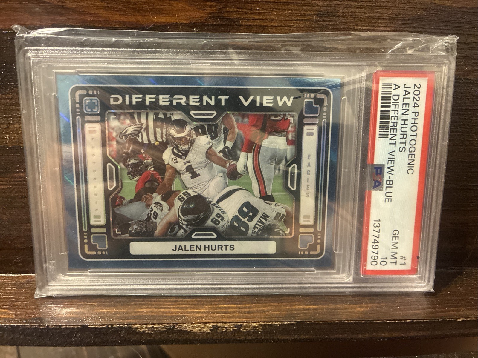 2024 Panini Photogenic A Different View Jalen Hurts #1 Blue /99 PSA10. POP1