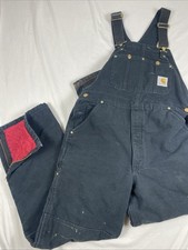Carhartt Dungarees Adult 36x29 Blue Overalls Quilted Duck Bib Double Knee Mens