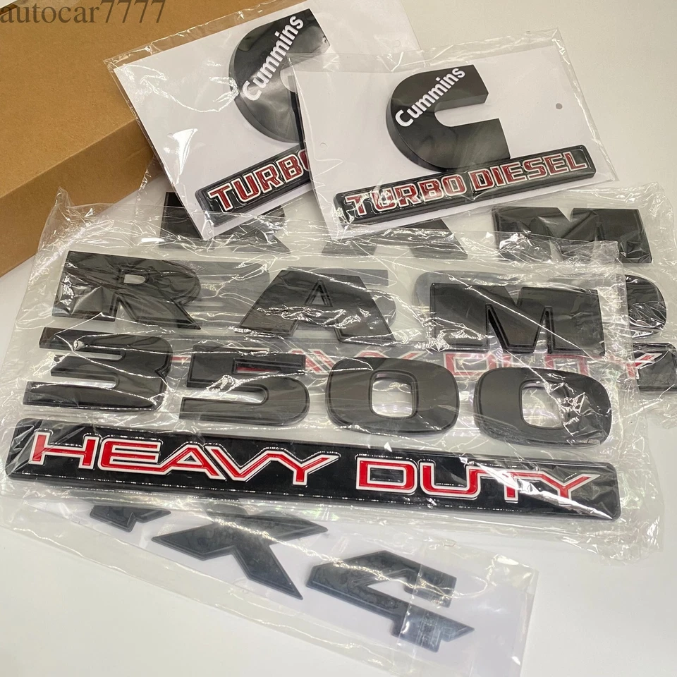 Juego de 5 insignias emblemas para RAM 3500 HEAVY DUTY 4X4 Cummins turbo diésel negro rojo Foto 2 de 4