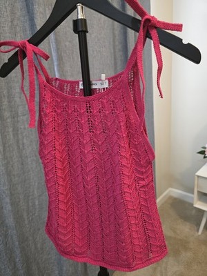 Mango Outlet Women's Fuschia Pink Crochet Sweater Tank With Ties Size XS NWT