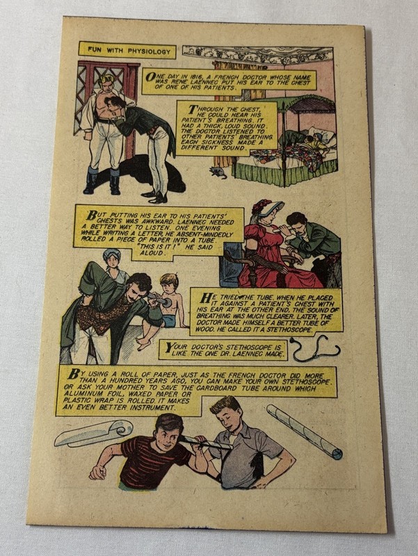 1960 cartoon page ~ RENE LAENNEC stethoscope