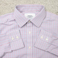 Charles Tyrwhitt Shirt Mens 15 1/2, 36 Red/Blue Non-Iron Slim Fit Cotton L/S