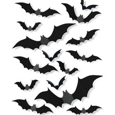 Halloween Wall Stickers 3D Black Bats Indoor Decorations 120 Pcs 5 Sizes