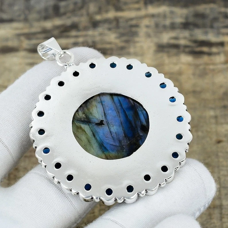 Colgante de joyería de plata de ley 925 hecho a mano con piedras preciosas de labradorita y tanzanita Foto 2 de 4