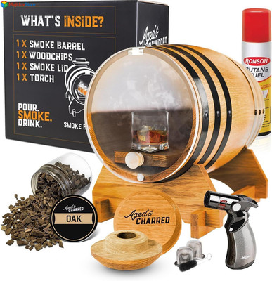 Old Fashioned Cocktail Kit for Whiskey, Bourbon Premium Barrel Set with Torch US