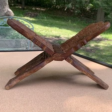 Vintage Hand-Carved Wood Collapsible Book Rack Magazine Holder Maple Leaf India