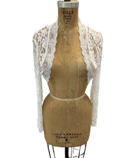 Women Shrug Polyester Floral Lace Bridal Cardigan Bolero White L