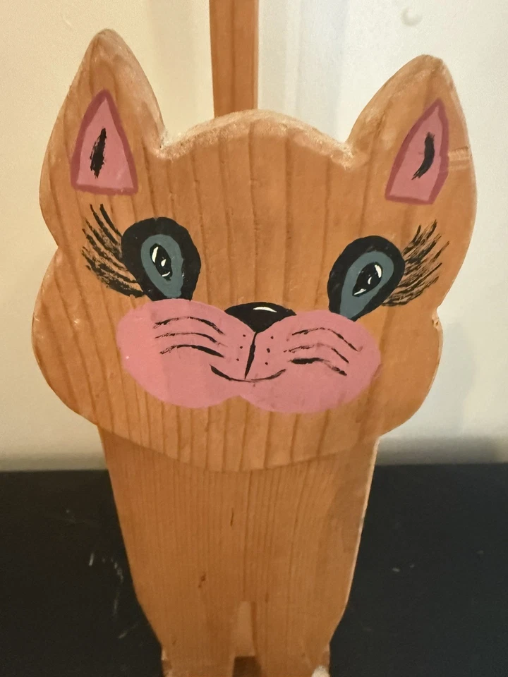 Soporte para rollos de papel higiénico de repuesto para gatos de madera hecho a mano de colección cabaña independiente Foto 3 de 4