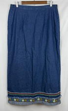 On The Verge Vintage Denim Maxi Skirt Embroidered Floral Boho Cottagecore M USA
