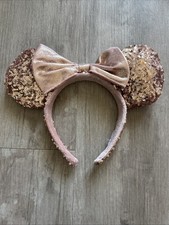 Disney Parks Minnie Mouse Rose Gold Sequins Ears Headband with Bow