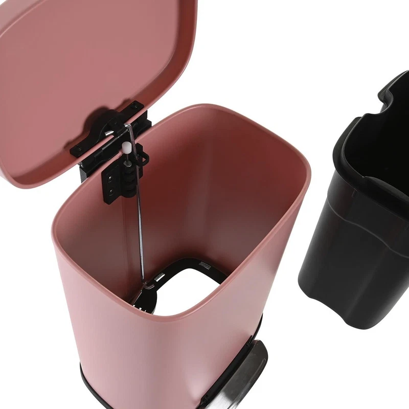 Pattumiera Bagno 5 L Metallo Rosa con Pedale e Chiusura Lenta Cestino Rifiuti, fotografia 4 di 9
