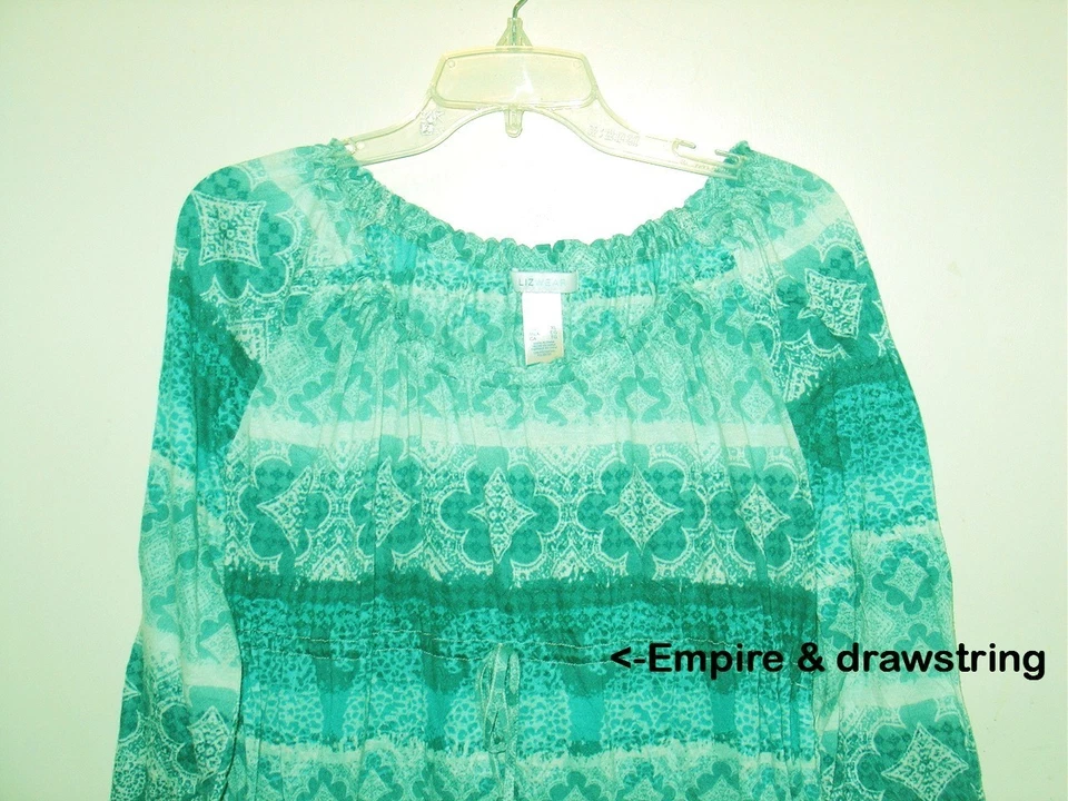 Liz Wear XL Cordón Imperio Manga L Diluyente Verde azulado oscuro VERDE Azul Cuello elástico Foto 3 de 4