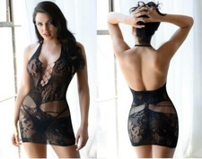KILLER LEGS Lacey Fishnet Halter Bodystocking Dress, 818JT196