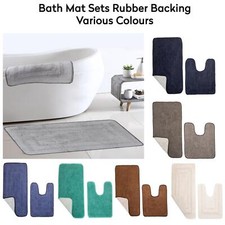 Non-Slip Cotton Bath Mat Set Pedestal & Bath Mat Washable Bathroom Rug 50 x 80cm