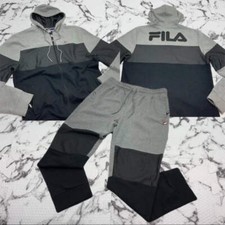 Men's Fila Grey  Black Full Zip Hooded Casual Tracksuits NWT