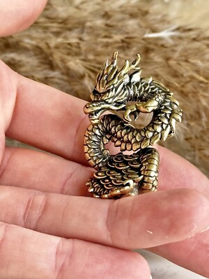 Reicher Drache massiv Messing Miniatur, chinesisches Feng Shui Tier 