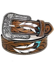 Western Belts for Women Men with Buckle Cowgirl Cowboy Rodeo Brown Tooled lea...