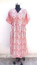 Indian Cotton Red Floral Printed Kaftan Dress Women's Clothing Kaftan Dress US