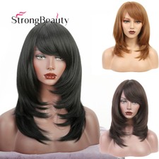 Short Wig with Oblique Bang Natural Yaki Straight Synthetic Wigs for Women Black