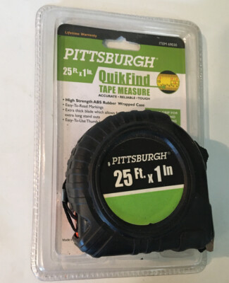 Pittsburgh 25 Ft x 1 In Quick Find Tape Measure easy read ABS Rubber NEW in Box!