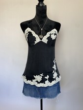 1990  s Christian Dior Black Cream Lace Floral Camisole