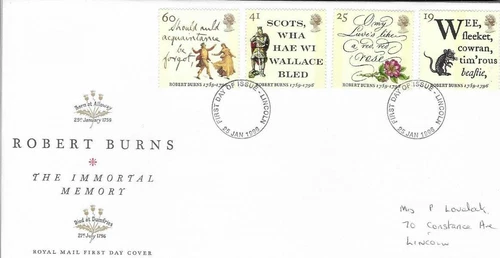 GB Comm/FDC  - Robert Burns  - Lincoln -  1996 (RM61)