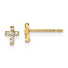 Real 14kt Yellow Gold Madi K CZ Cross Post Earrings