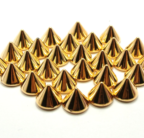 100 złotych kolców Rock Punk Spike akrylowe stożkowe ćwieki 10X8mm bez otworów kaboszon - Zdjęcie 1 z 4