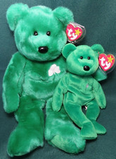 Ty Beanie Buddy  Baby "ERIN" - Irish Shamrock Bears, 2-pc. Set, Exc. Condition 