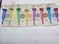Chakra Tuning Fork Set of 8 COLOR WEIGHTED Healing with Marked Chakra Bags