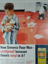 Simoniz Floor Wax Print Ad Original Vtg 1958 Springer Spaniel Dog Boy Donuts 