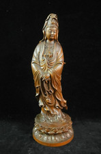 Chinese Old Boxwood Hand Carving "GuanYin" Buddha Holding Necklace Statue