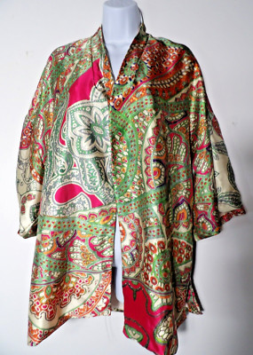 Halfheart Small Kimono Cardigan Duster Coat Silky Boho Colorful Oversized