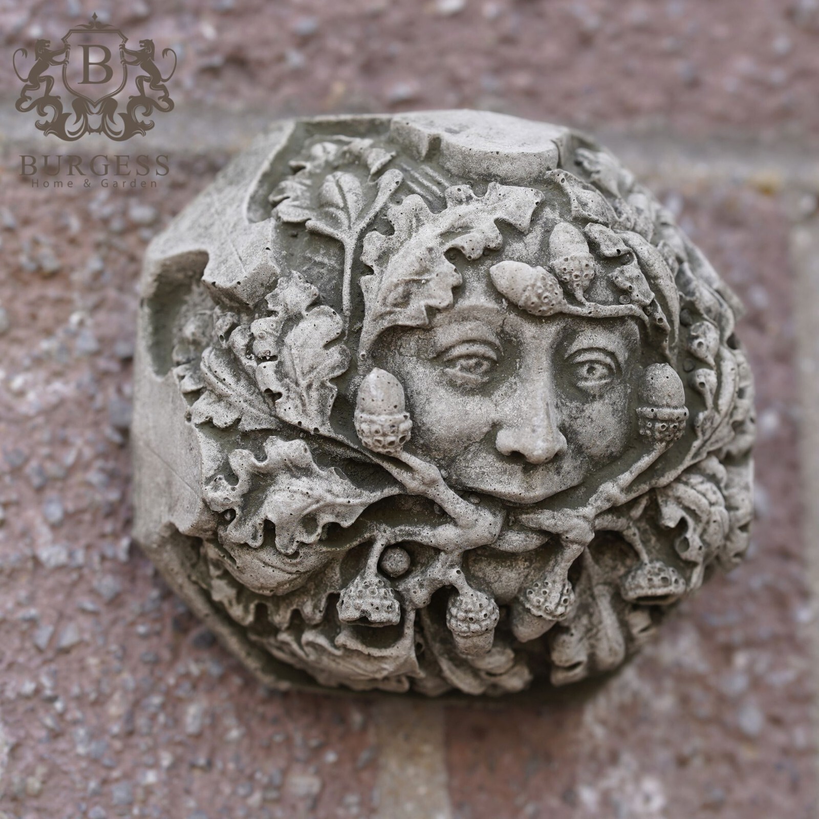Acorn Green Man Stone Hanging Plaque | Outdoor Bacchus Statue Garden Ornament