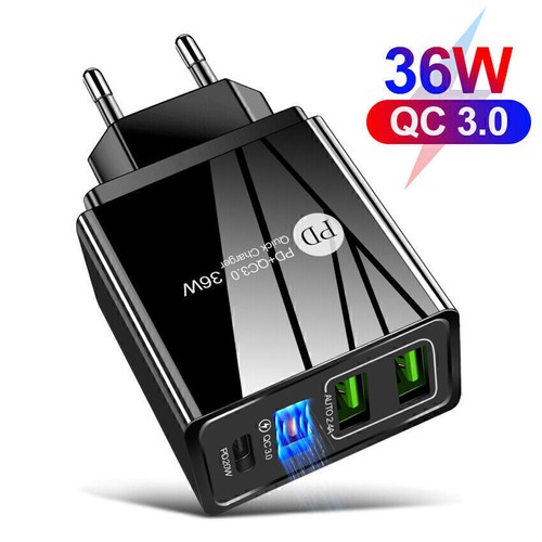 36W Wall Charger QC3.0 PD Adapter EU US Plug Fast Quick Charge 3 USB Port Type-C - Picture 2 of 18
