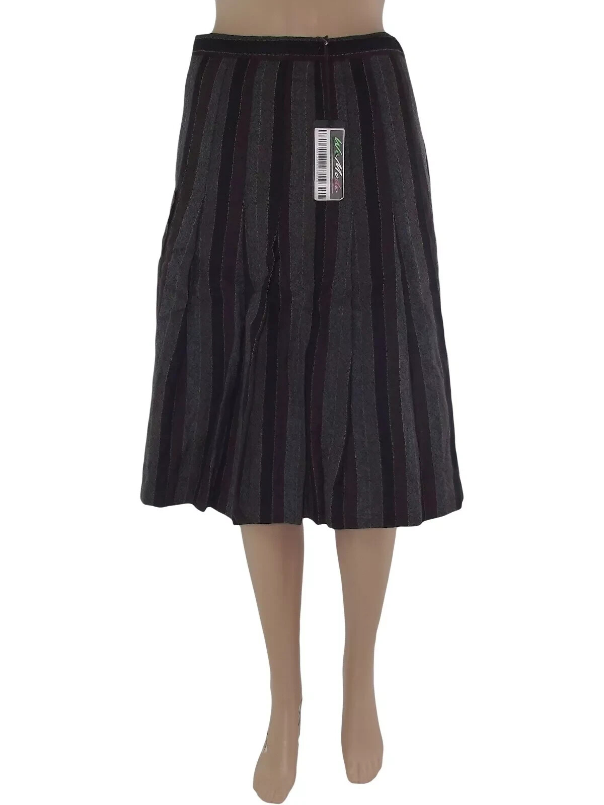 Gonna Ginocchio Marrone Grigio Nero Ruota Pura Lana Vergine M / L Medium Large