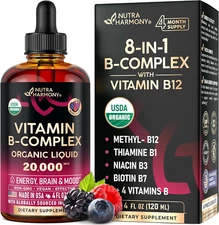 USDA Organic Vitamin B-Complex B5 Pantothenic Acid | B12 Methylcobalamin | B1 Th
